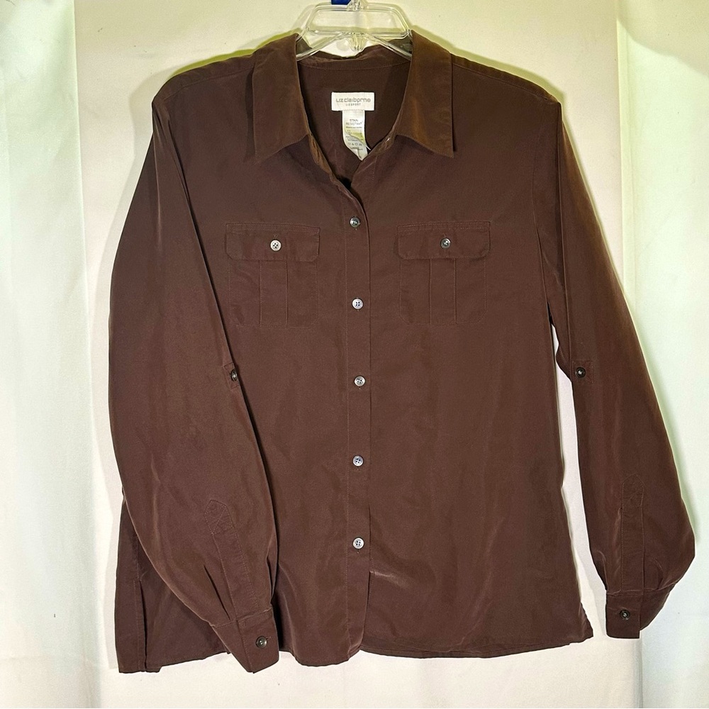 Liz Claiborne Button Down Long Sleeved‎ Eggplant Shirt Women's size Large